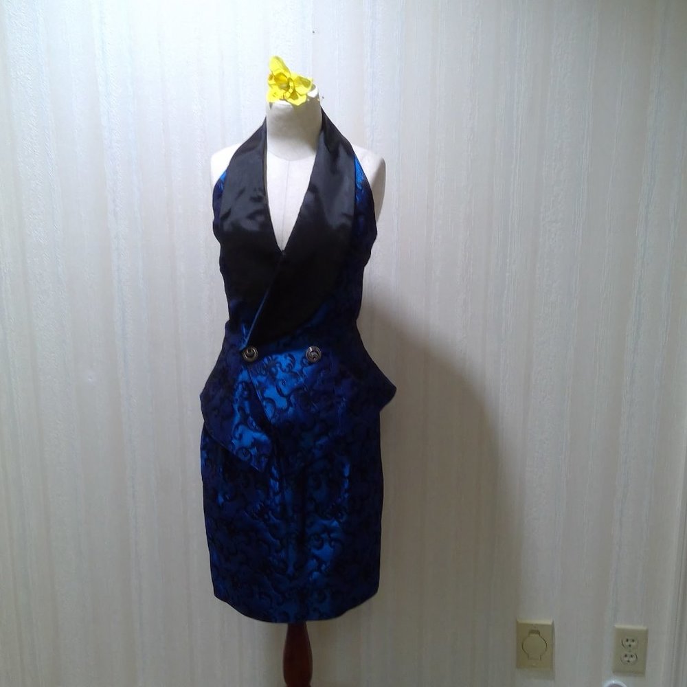 Satin brocade two piece cocktail dress